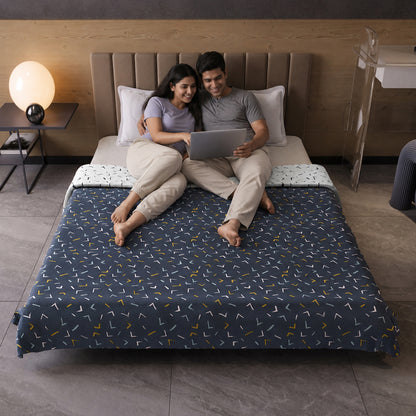 Element Print Dark Blue Elegant Look and Feel Microfiber Dohar For Double Bed