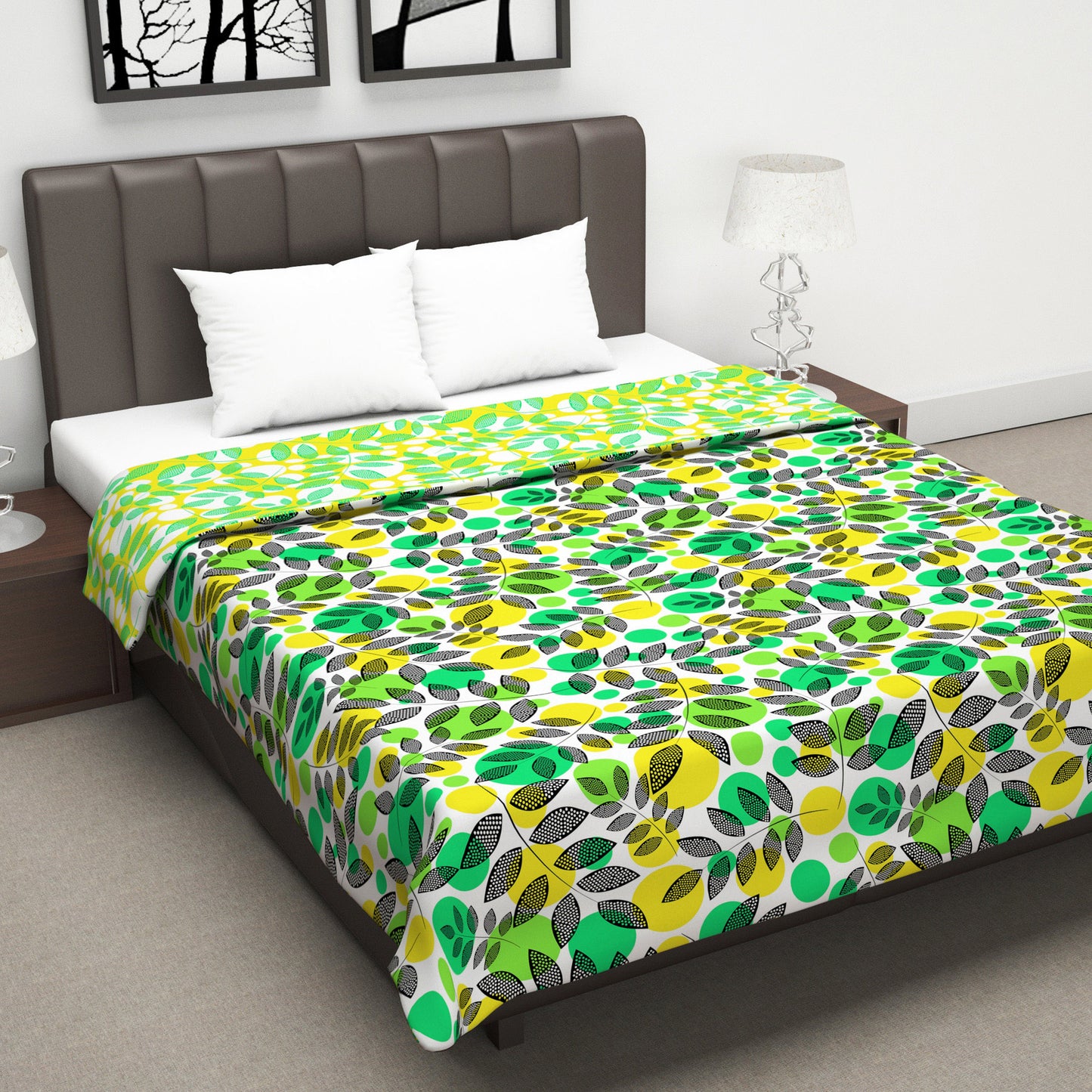 Floral Green Microfiber Super Comfortable Double Bed AC Dohar