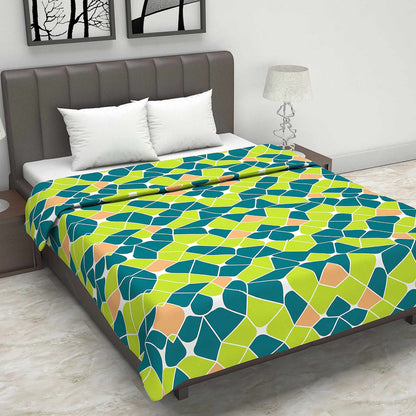 Green and Orange 120 GSM Microfiber Abstract Pattern Double Bed AC Blanket Dohar for All Season