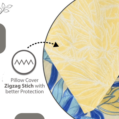 Sky Blue & Yellow Breeze Bloom 144 TC Cotton Double Bedsheet With 2 Pillowcovers