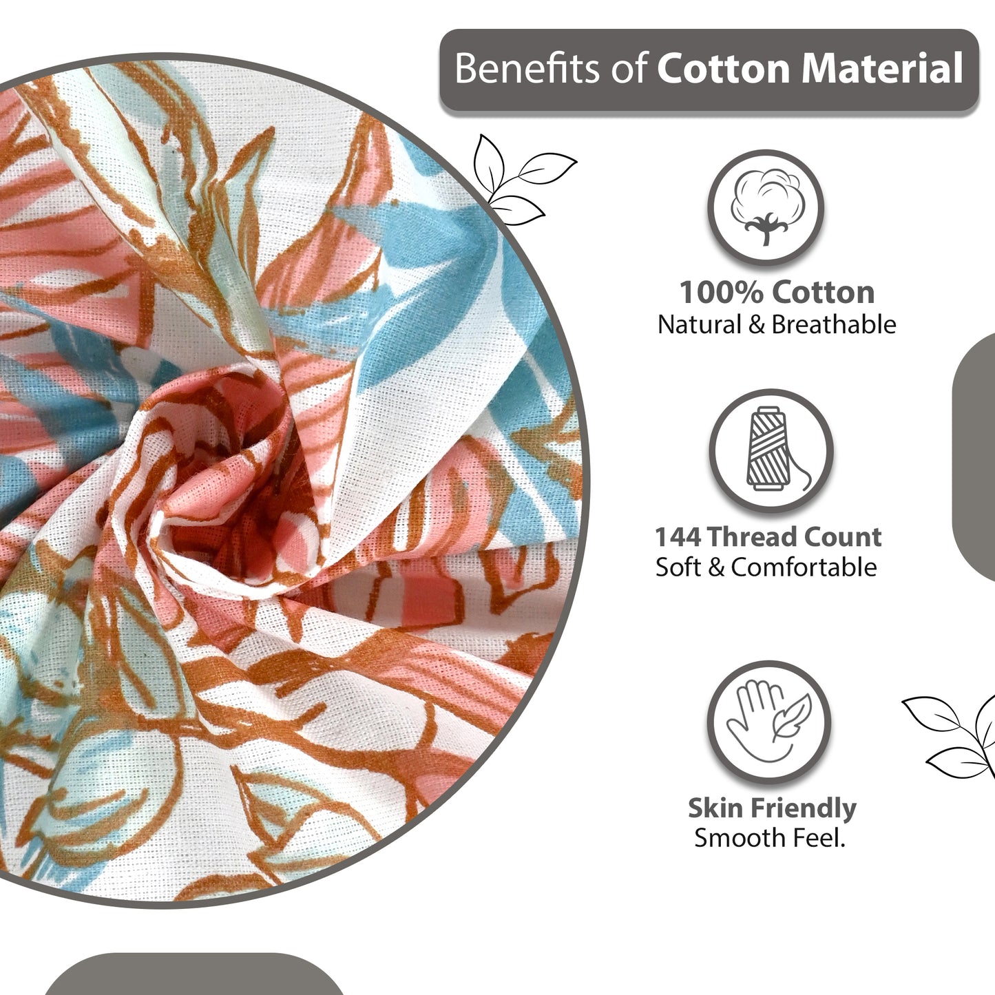 Peach & Teal Coral Breeze 144 TC Cotton Double Bedsheet With 2 Pillowcovers
