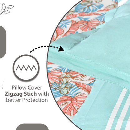 Peach & Teal Coral Breeze 144 TC Cotton Double Bedsheet With 2 Pillowcovers