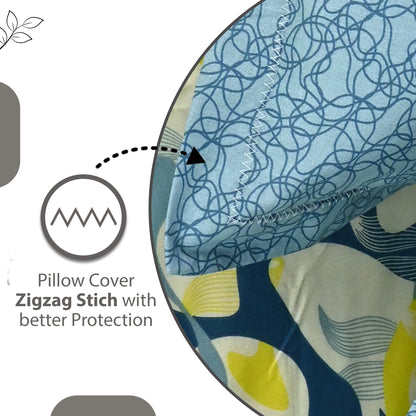 Navy & Yellow Azure Bloom 144 TC Cotton Double Bedsheet With 2 Pillowcovers