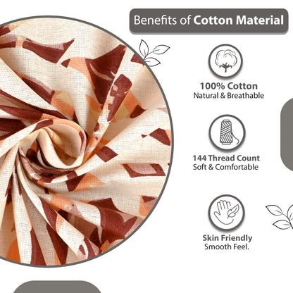 Beige & Maroon Floral Leaf 144 TC Cotton Double Bedsheet With 2 Pillowcovers