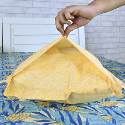 Sky Blue & Yellow Breeze Bloom 144 TC Cotton Double Bedsheet With 2 Pillowcovers