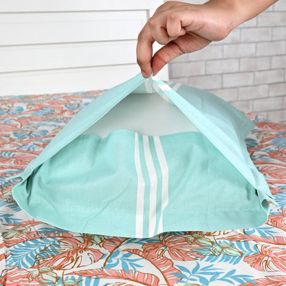 Peach & Teal Coral Breeze 144 TC Cotton Double Bedsheet With 2 Pillowcovers