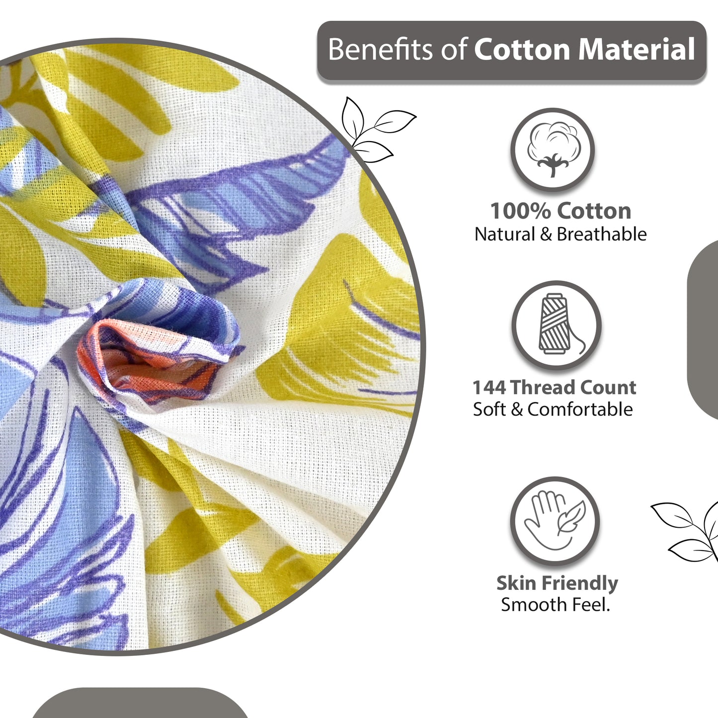 144 TC Lilac & Mustard Floral Cotton Double Bedsheet With 2 Pillowcovers