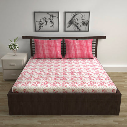 Red & Grey Mosaic Bloom 144 TC Cotton Double Bedsheet With 2 Pillowcovers
