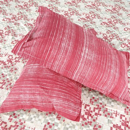 Red & Grey Mosaic Bloom 144 TC Cotton Double Bedsheet With 2 Pillowcovers