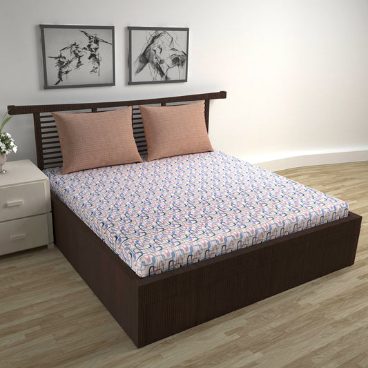 Spectra Blue Abstract Weave 144 TC Cotton Double Bedsheet With 2 Pillowcovers