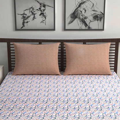Spectra Blue Abstract Weave 144 TC Cotton Double Bedsheet With 2 Pillowcovers