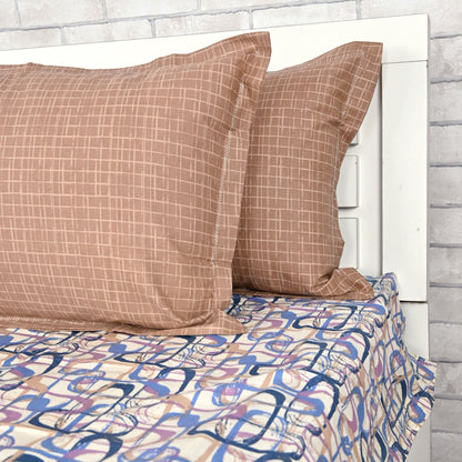 Spectra Blue Abstract Weave 144 TC Cotton Double Bedsheet With 2 Pillowcovers