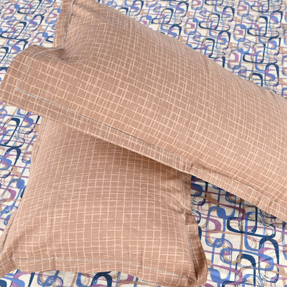 Spectra Blue Abstract Weave 144 TC Cotton Double Bedsheet With 2 Pillowcovers