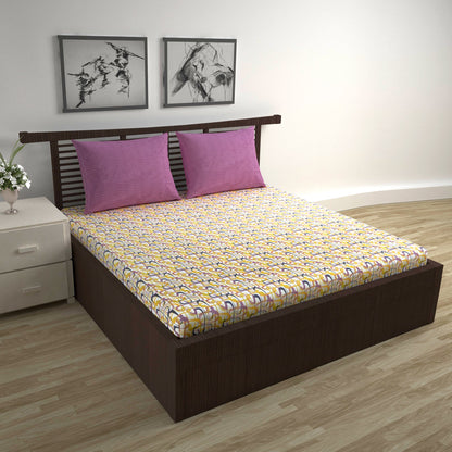 Spectra Yellow Abstract Weave 144 TC Cotton Double Bedsheet With 2 Pillowcovers