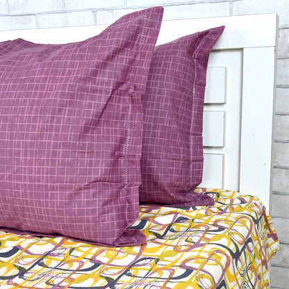 Spectra Yellow Abstract Weave 144 TC Cotton Double Bedsheet With 2 Pillowcovers