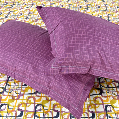 Spectra Yellow Abstract Weave 144 TC Cotton Double Bedsheet With 2 Pillowcovers