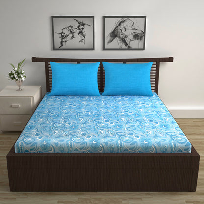 Blue Shades Regal Paisley 144 TC Cotton Double Bedsheet With 2 Pillowcovers