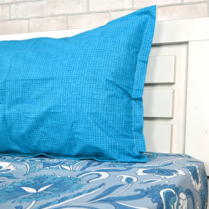Blue Shades Regal Paisley 144 TC Cotton Double Bedsheet With 2 Pillowcovers