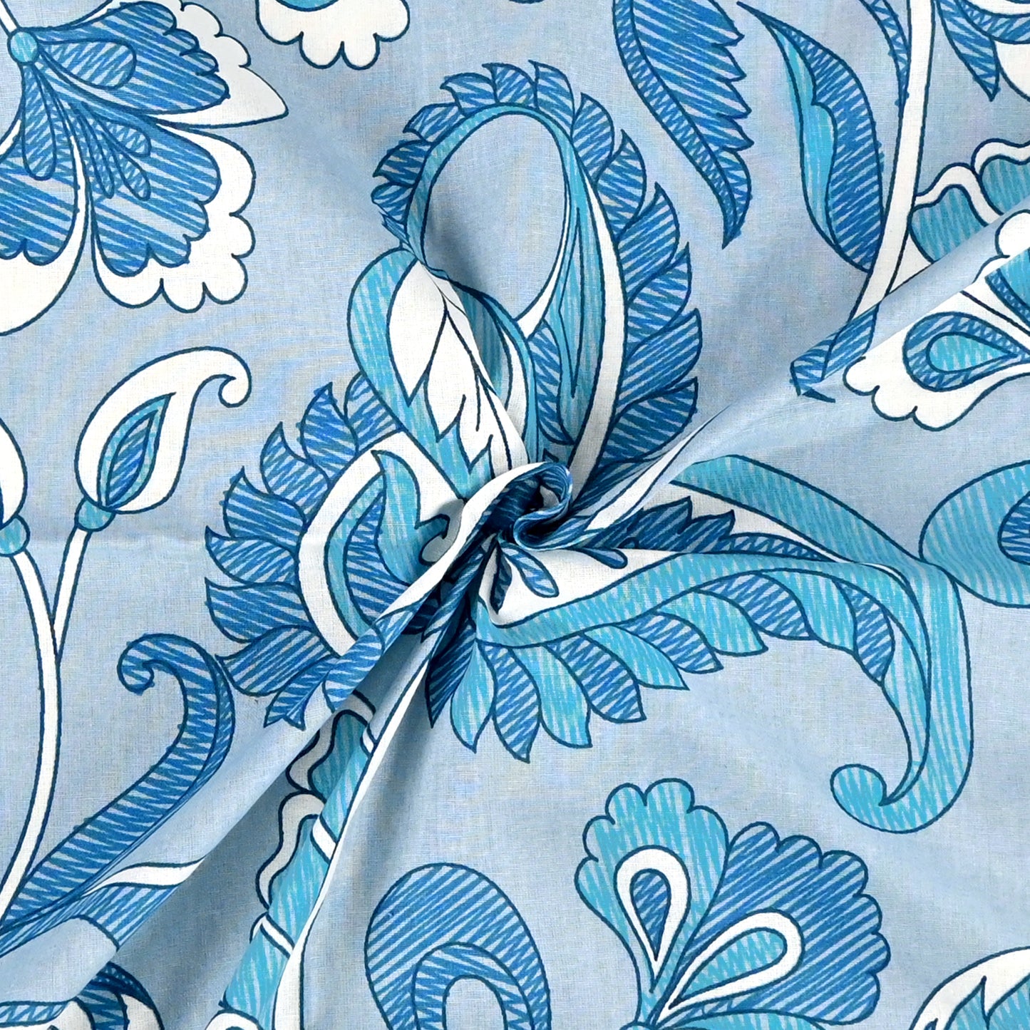 Blue Shades Regal Paisley 144 TC Cotton Double Bedsheet With 2 Pillowcovers