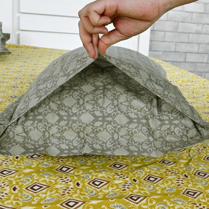 Yellow Ikat Diamond 144 TC Cotton Double Bedsheet With 2 Pillowcovers