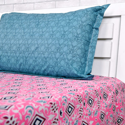 144 TC Pink Fuchsia Geometric Cotton Single Bedsheet With 1 Pillowcover
