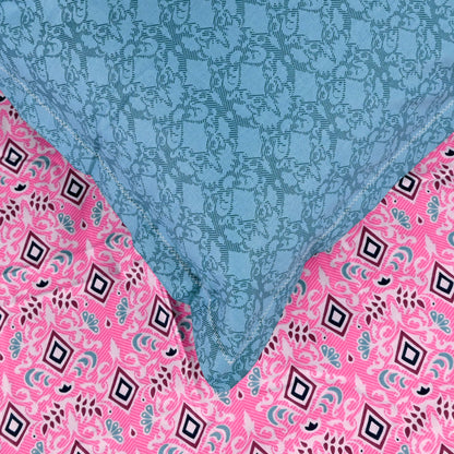 144 TC Pink Fuchsia Geometric Cotton Single Bedsheet With 1 Pillowcover