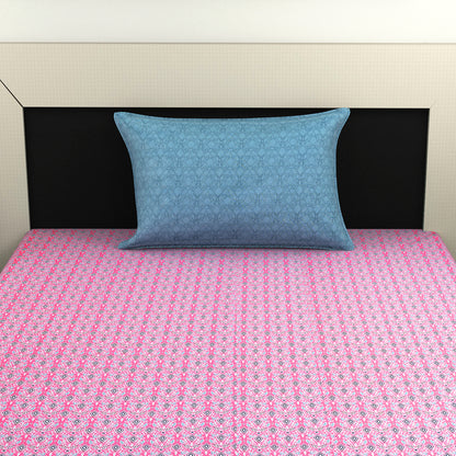144 TC Pink Fuchsia Geometric Cotton Single Bedsheet With 1 Pillowcover
