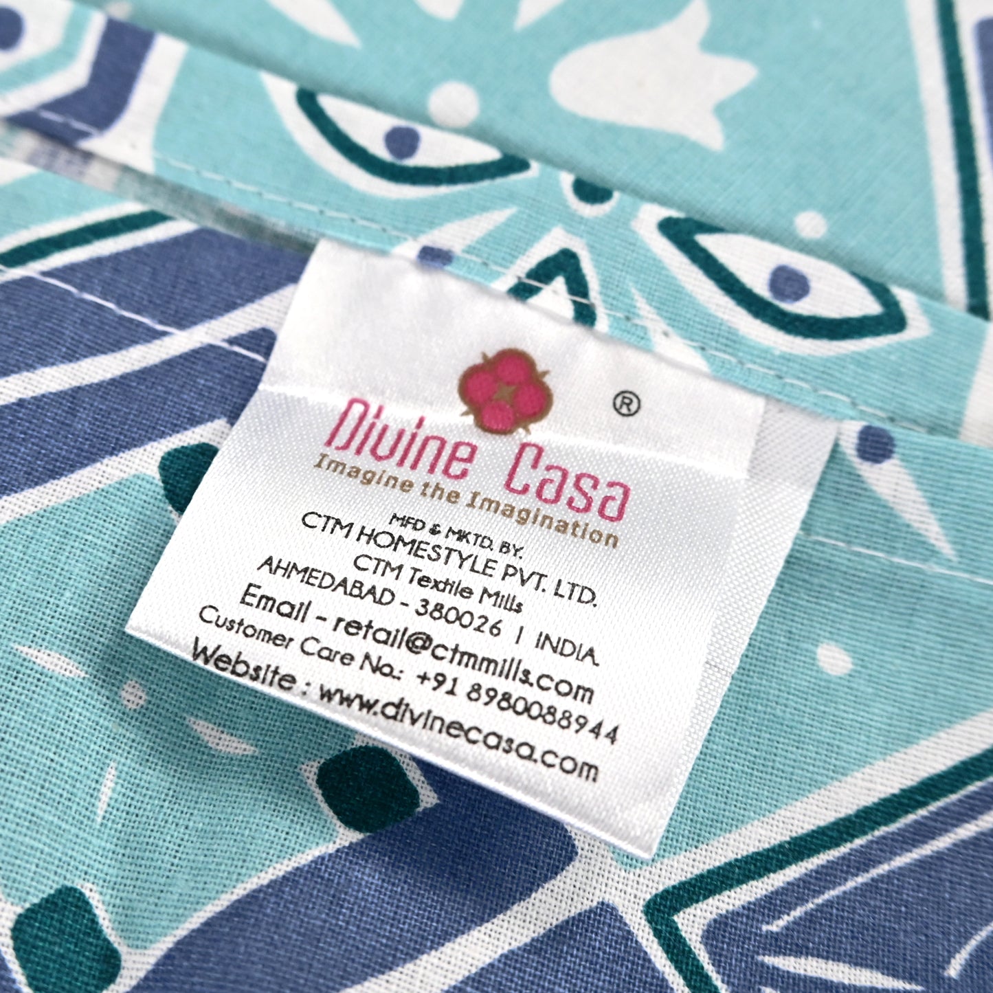 Navy & Aqua Nordic Hexa 144 TC Cotton Double Bedsheet With 2 Pillowcovers