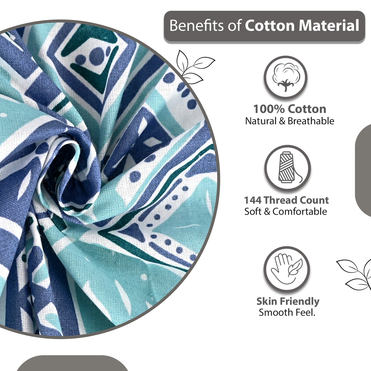 Navy & Aqua Nordic Hexa 144 TC Cotton Double Bedsheet With 2 Pillowcovers