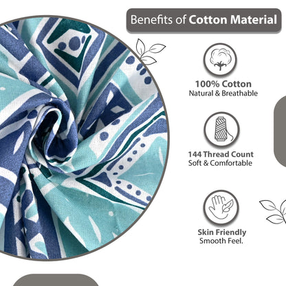 Navy & Aqua Nordic Hexa 144 TC Cotton Double Bedsheet With 2 Pillowcovers