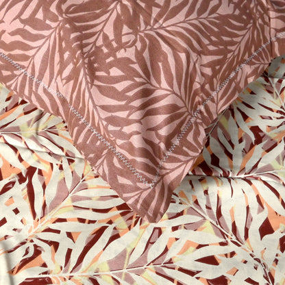 Beige & Maroon Floral Leaf 144 TC Cotton Double Bedsheet With 2 Pillowcovers