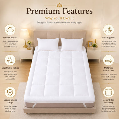 White 500 GSM Double Bed Mattress Topper