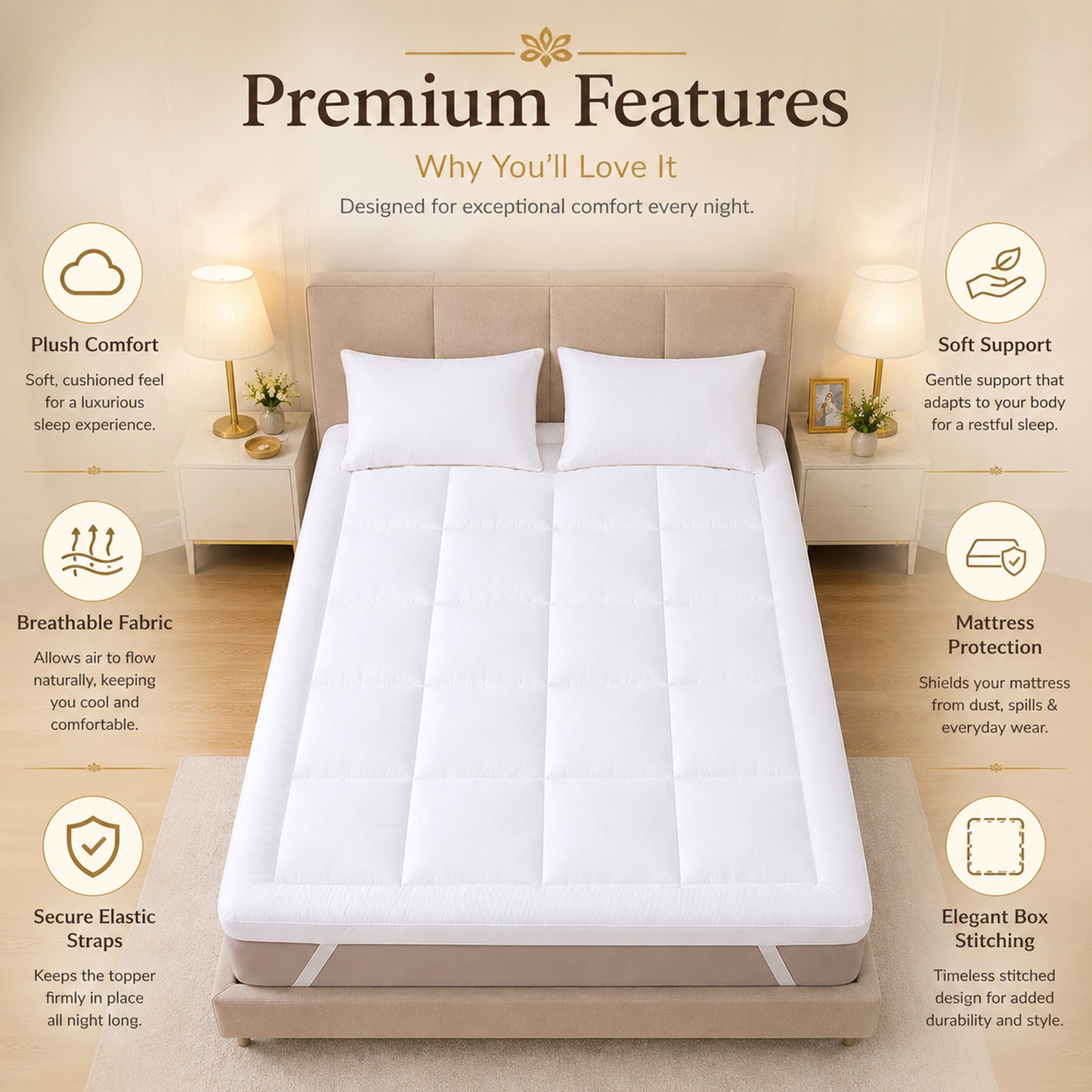 White 500 GSM King Size Bed Mattress Topper