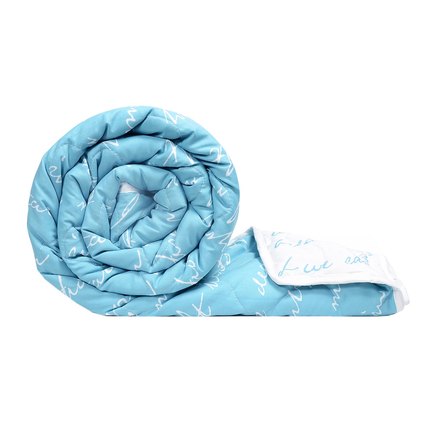 Blue Typography Letter Printed AC Quilt Comforter for Single Bed