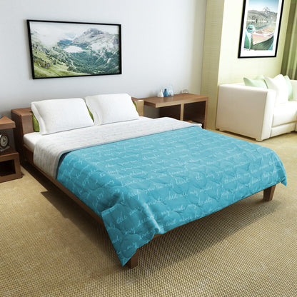 Blue Typography Letter Printed AC Quilt Comforter for Single Bed