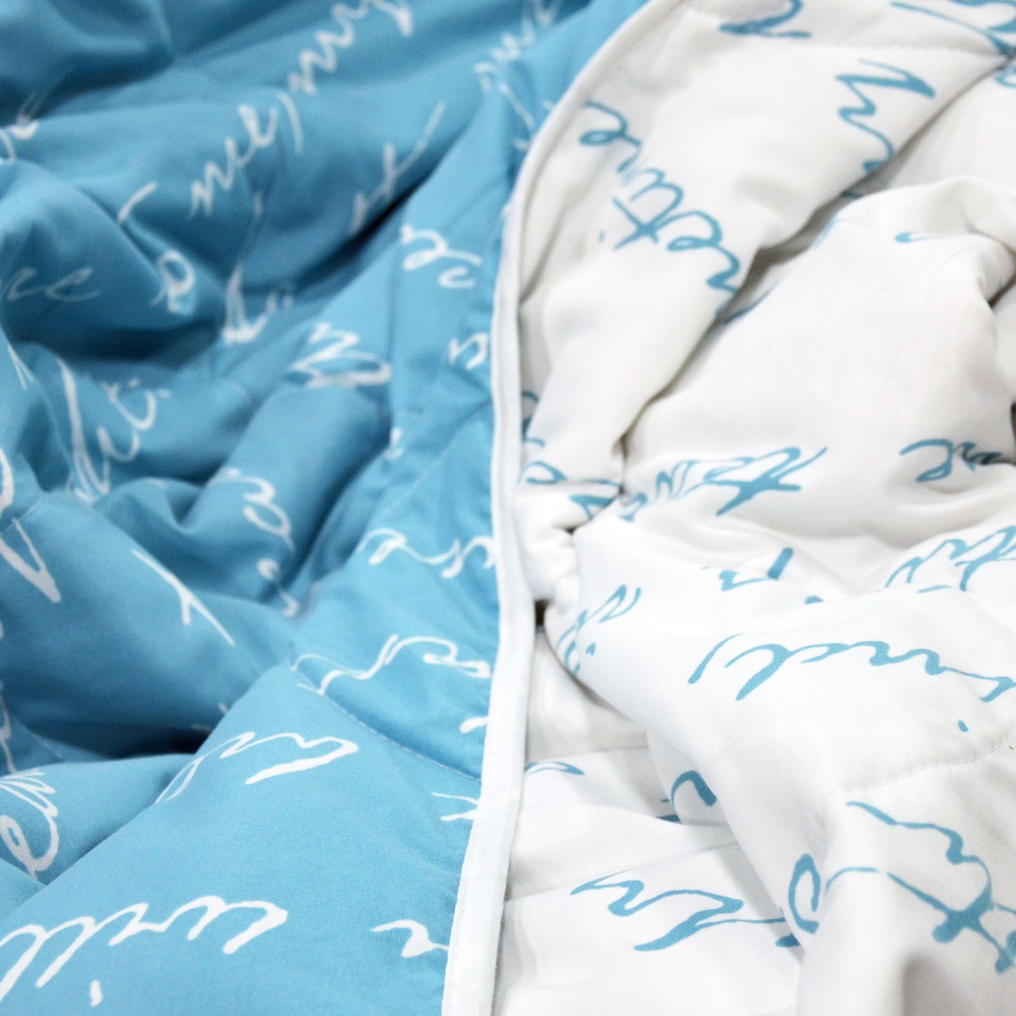 Blue Typography Letter Printed AC Quilt Comforter for Single Bed