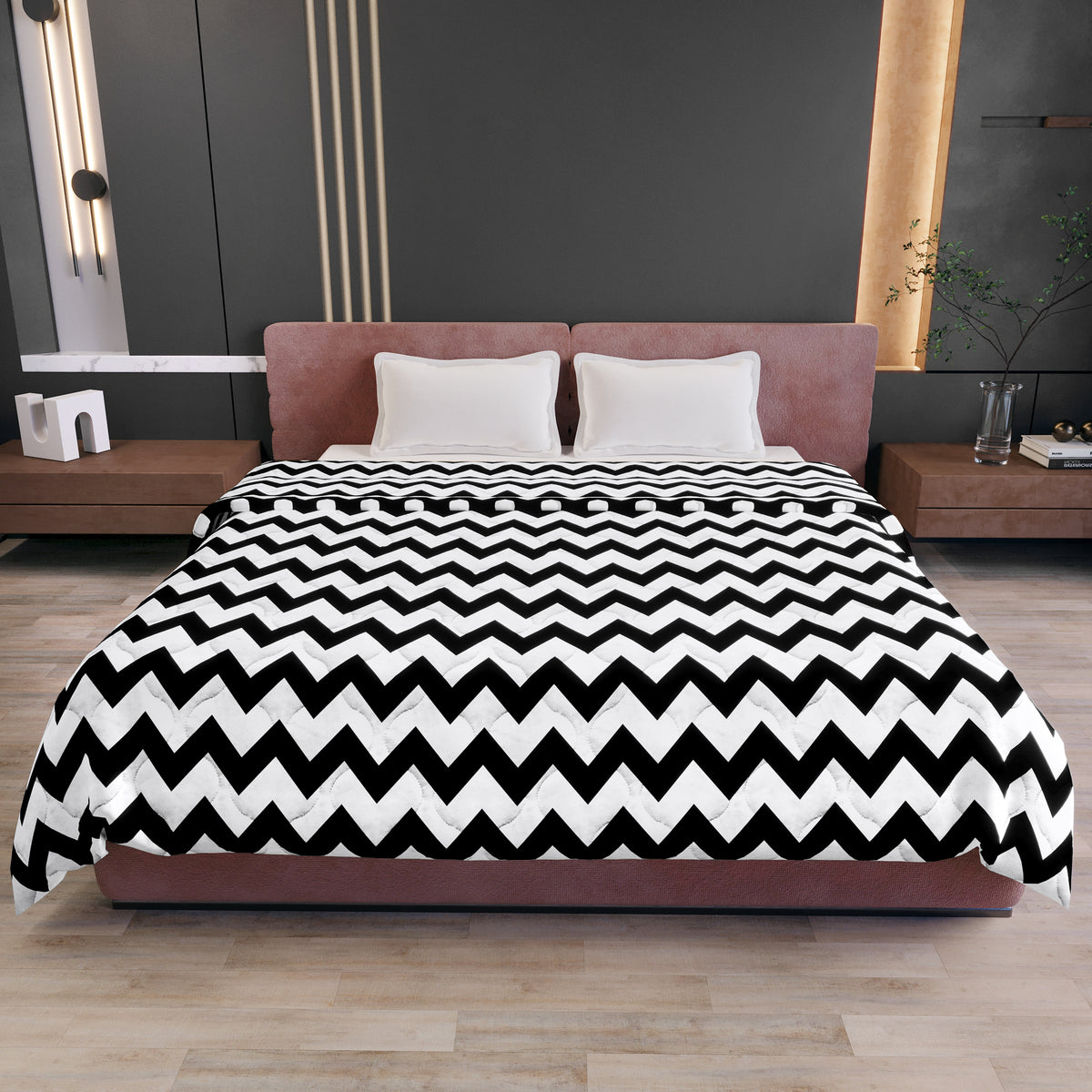 Black and White Chevron Double Bed AC Quilt Comforter