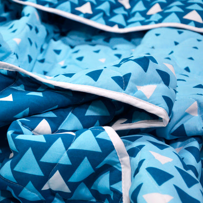 Blue Shade Geometric Single Bed Comforter – 120 GSM Microfiber