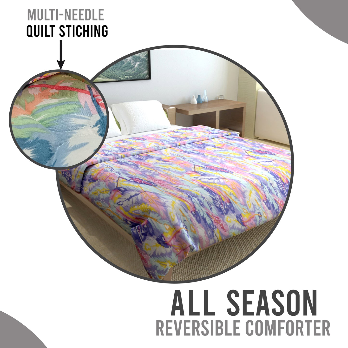 Multicolor Feather Print Double Bed AC Quilt Comforter