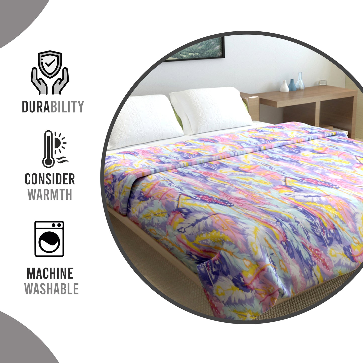 Multicolor Feather Print Double Bed AC Quilt Comforter