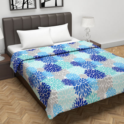 Navy Blue and Blue 120 GSM Cotton Floral Pattern Double Bed AC Blanket Dohar for All Season