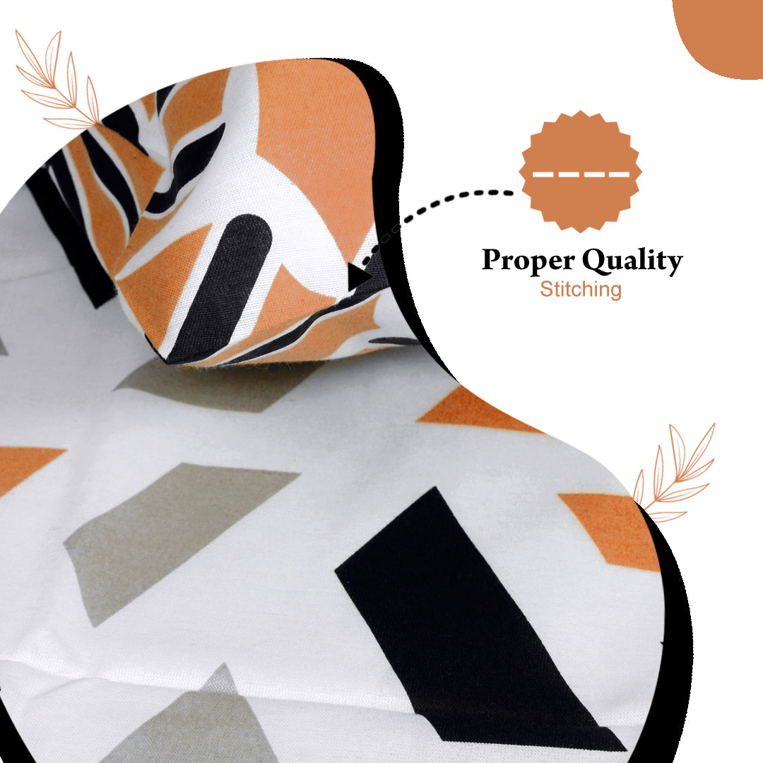 Peach & Black Abstract 144 TC Polycotton King Bedsheet With 2 Pillowcovers