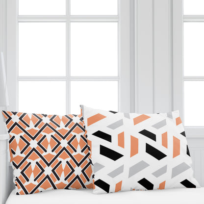 Peach & Black Abstract 144 TC Polycotton King Bedsheet With 2 Pillowcovers