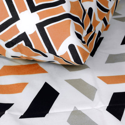 Peach & Black Abstract 144 TC Polycotton Double Bedsheet With 2 Pillowcovers