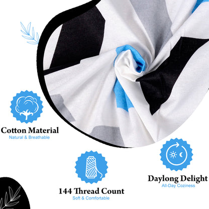 Grey & Blue Abstract 144 TC Polycotton King Bedsheet With 2 Pillowcovers