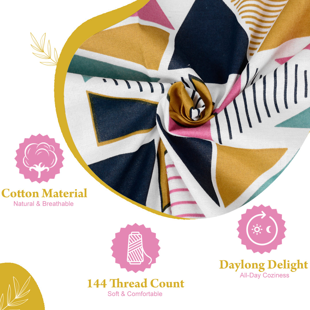 Multicolor Geometric 144 TC Polycotton Single Bedsheet With 1 Pillowcover