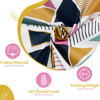 Multicolor Geometric 144 TC Polycotton Single Bedsheet With 1 Pillowcover