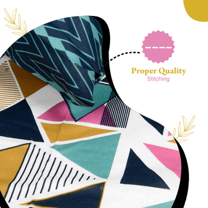 Multicolor Geometric 144 TC Polycotton King Bedsheet With 2 Pillowcovers