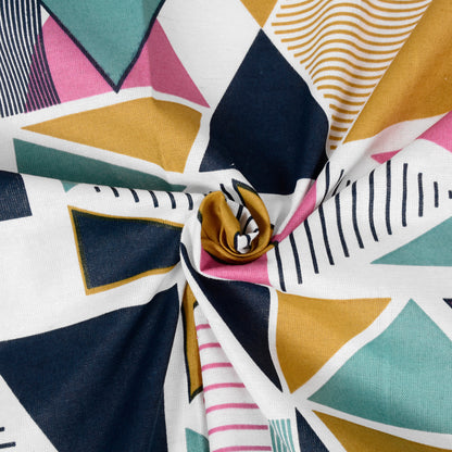 144 TC Multicolor Geometric Cotton Double Bedsheet With 2 Pillowcovers