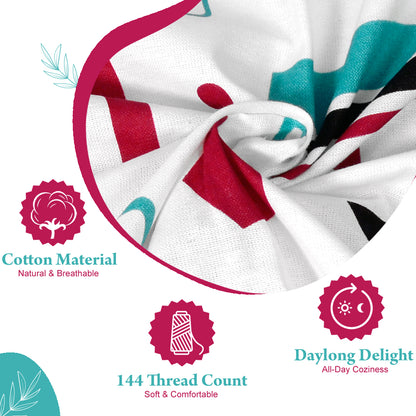 144 TC Red & Teal Abstract Cotton Single Bedsheet With 1 Pillowcover